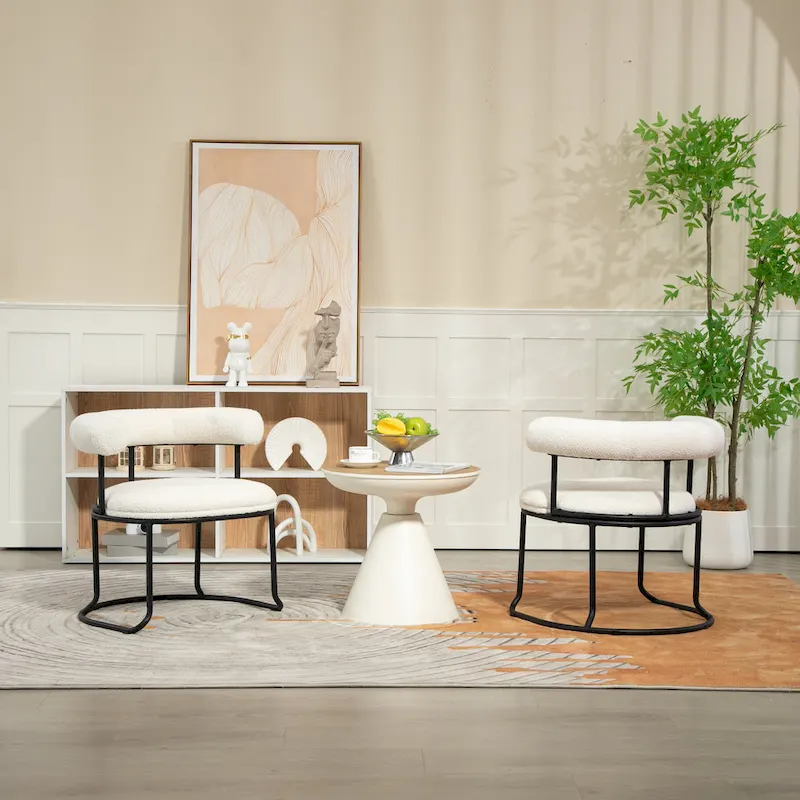 Mid-Century Modern Boucle Dining Chairs Set of 2