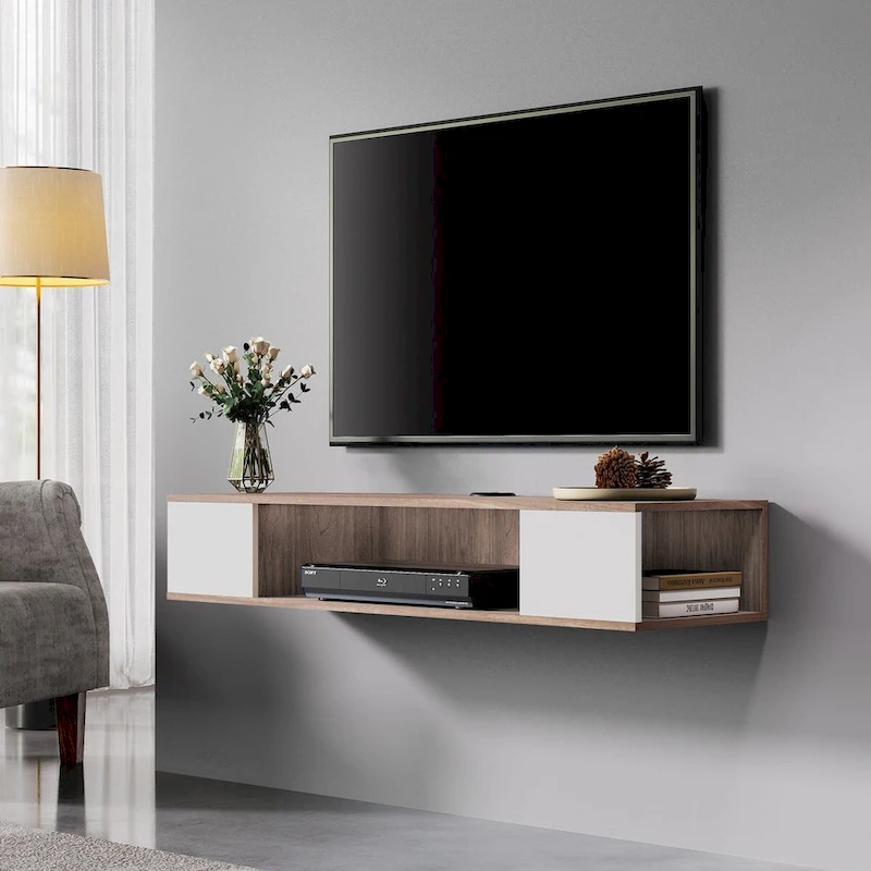 FITUEYES Floating TV Stand Wall Mounted Entertainment Center Media Console Wood Wall TV Shelf, Gray &Creamy White