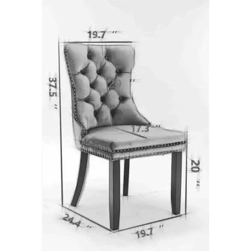 Upholstered Dining Chair with Ring Pull Trim, Button Back,hard Wood Legs,Pattern Modern Chair
