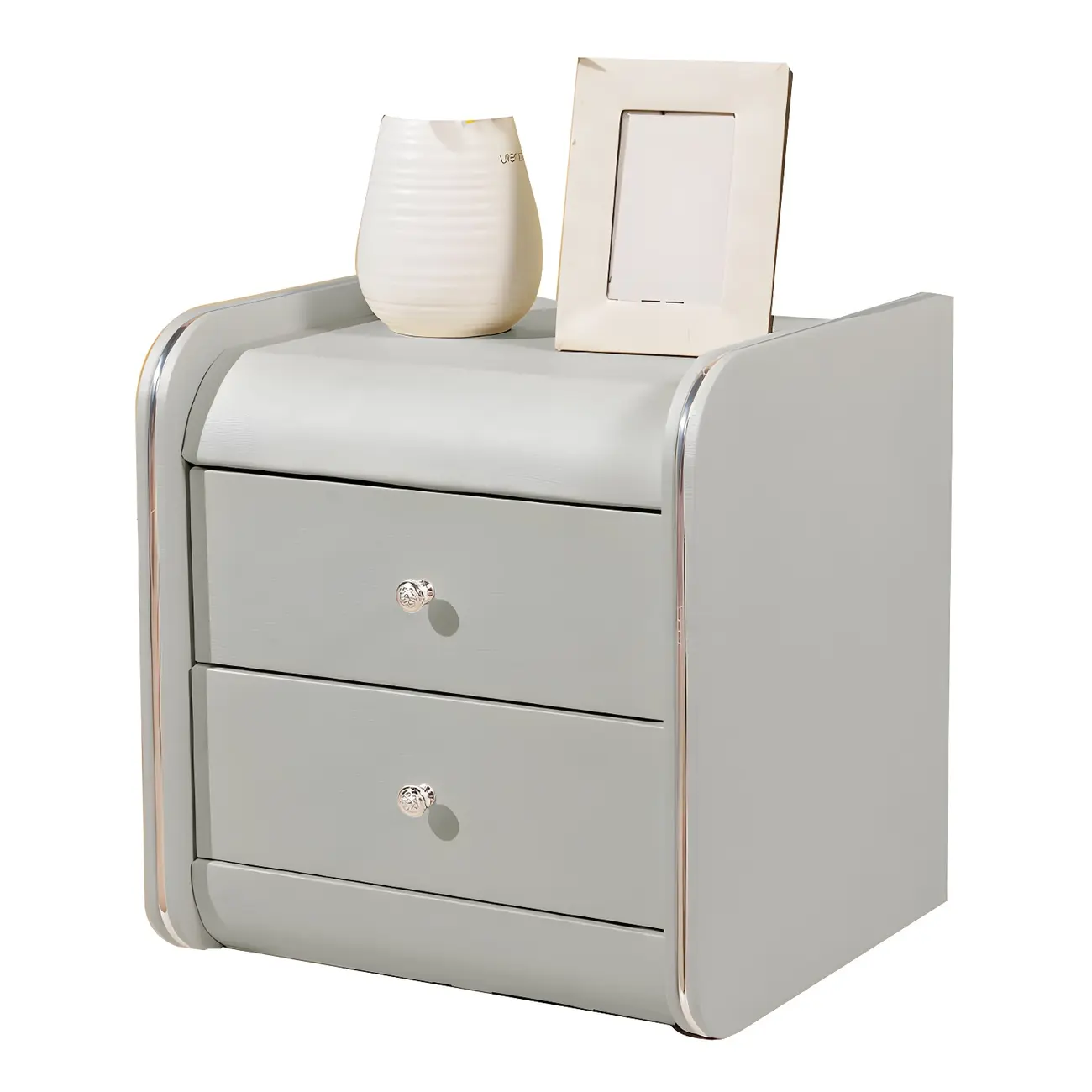 Stylish Narrow Faux Leather Bedside Table with 2 Drawers