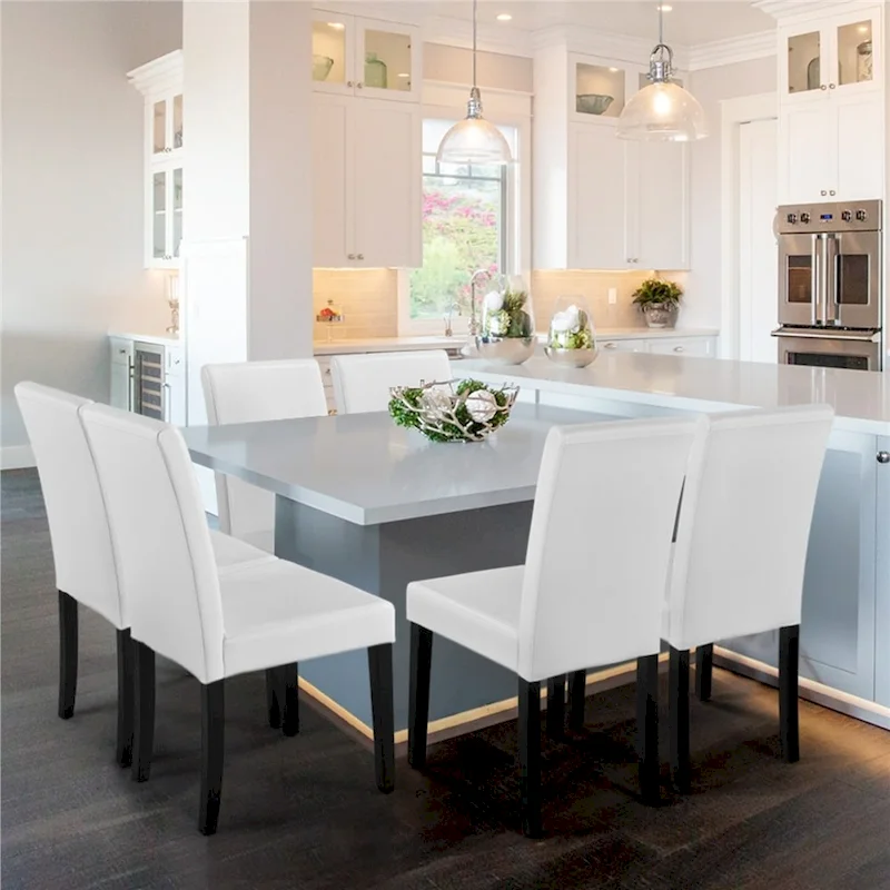 High-Back Faux Leather Dining Chairs with Foam Cushion & Rubberwood Legs – Black / Grey / Brown / White