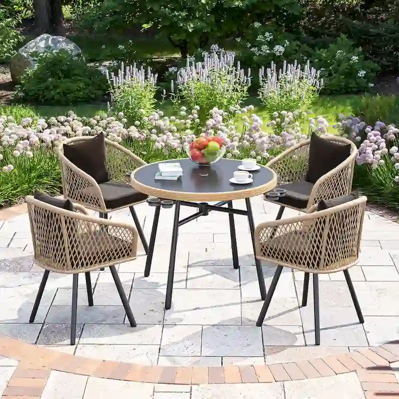 Moasis 4 Person Outdoor Dining Set Wicker Patio Bistro Set - 5 Pcs