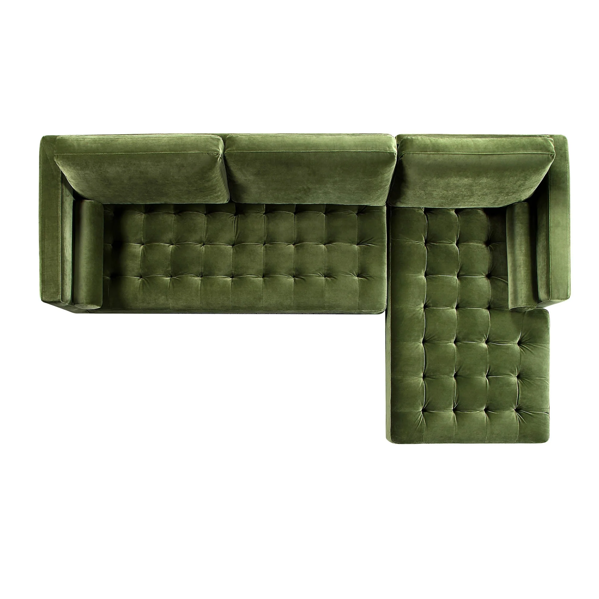 Moss Green Velvet Grand 4-Seater Chaise End Sofa, Right Hand Facing