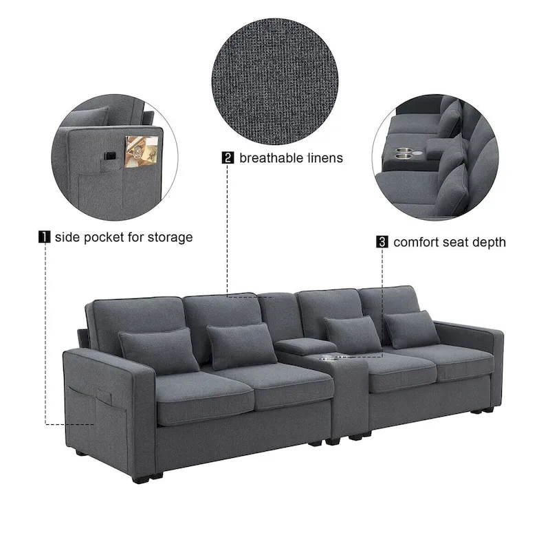 114.2 Upholstered Sofa with Console
