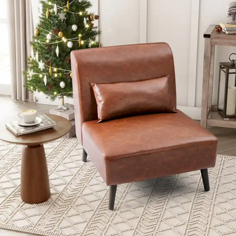 Accent Chair Upholstered Sofa Chair PU Faux Leather Wood Frame with Pillow - 28.74 W x 30.71 D x 31.50 H