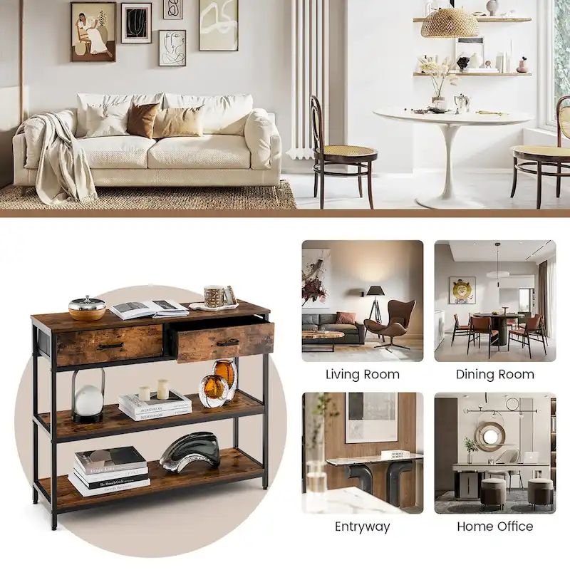 Costway Console Entryway Table Sofa Side Table with Folding Fabric