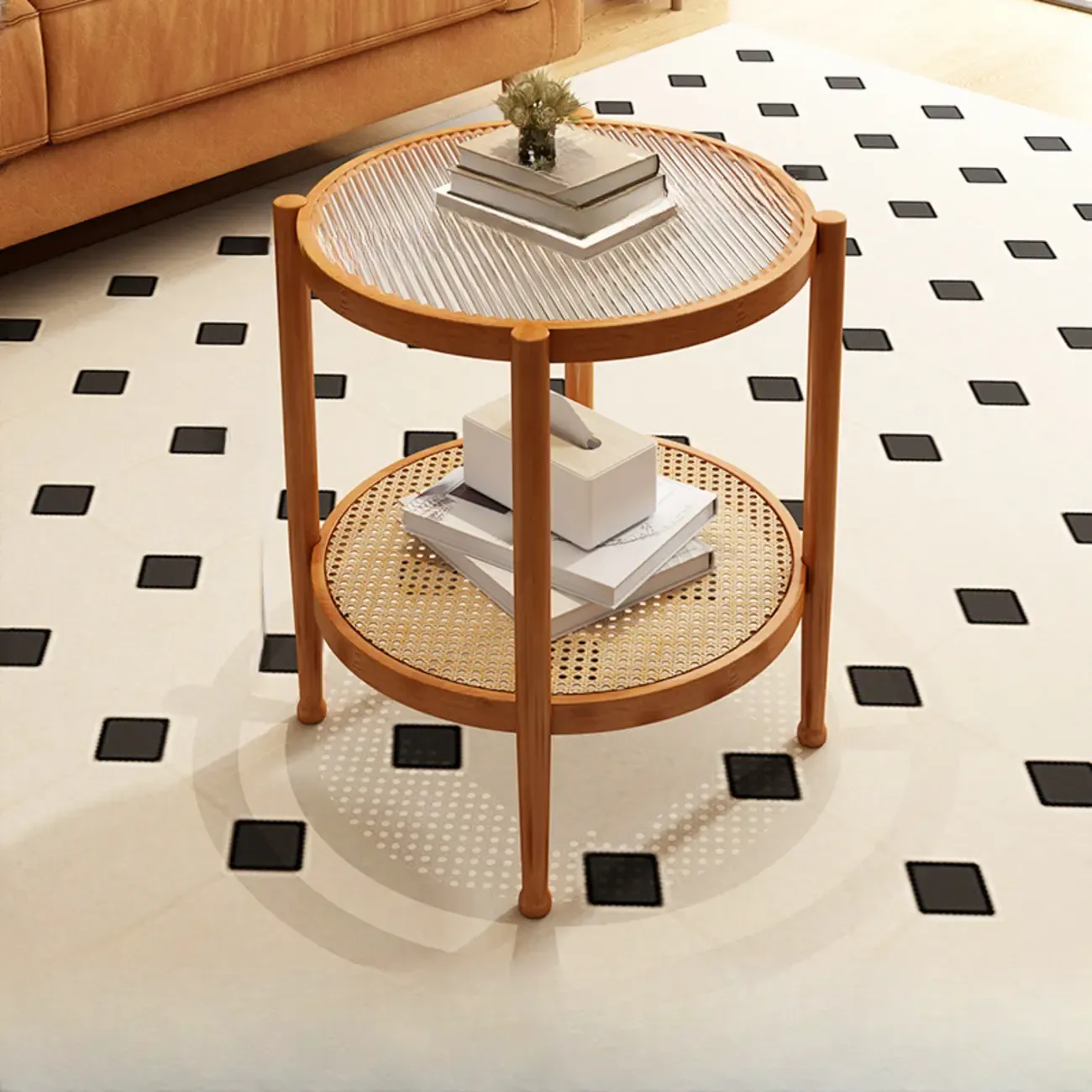 Modern White Rectangle Glass Coffee Table with Shelf