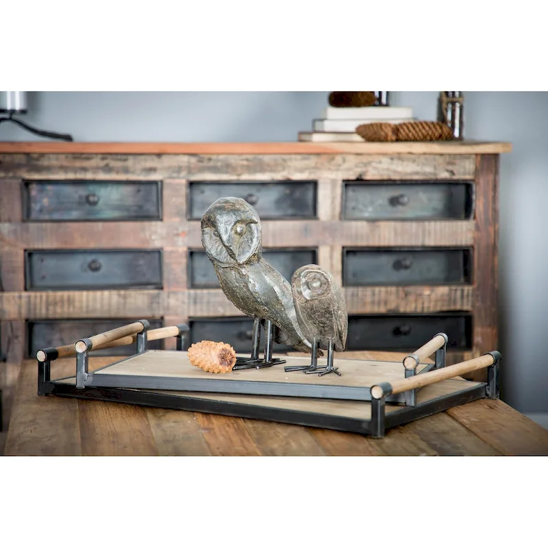 Benson Brown Wood w/Black Metal Trays (Set of 2) - 26 W x 16 D x 3 H