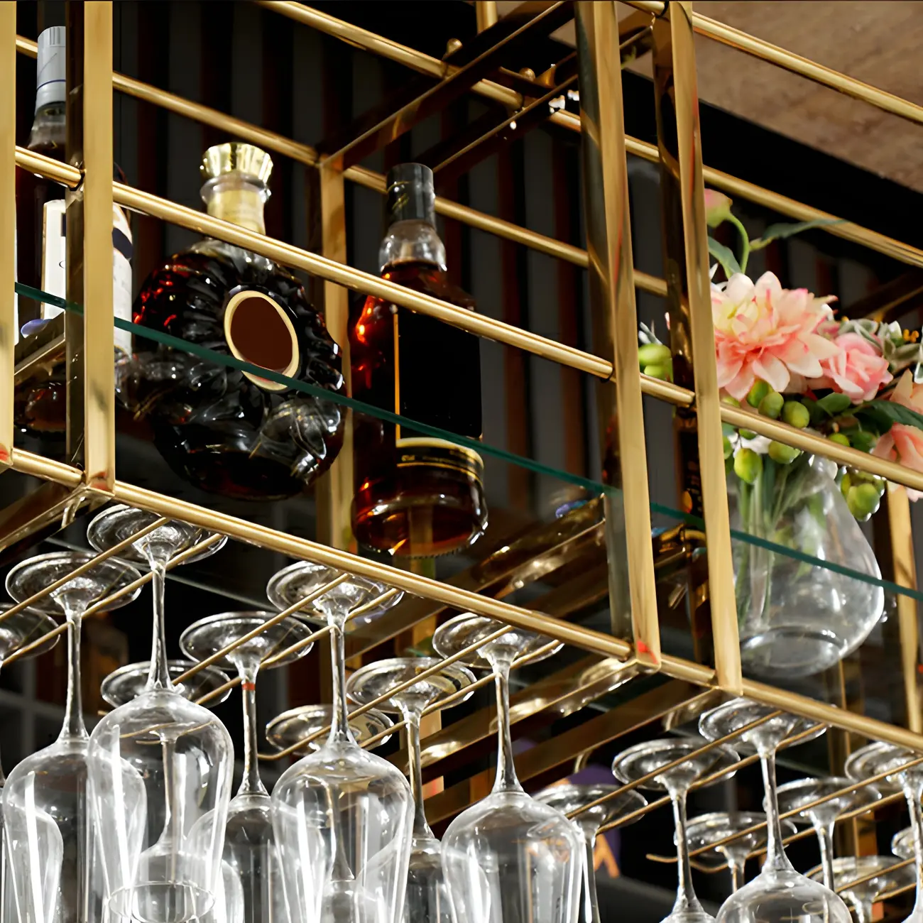 Glam Gold Metal Large Hanging Wine Rack