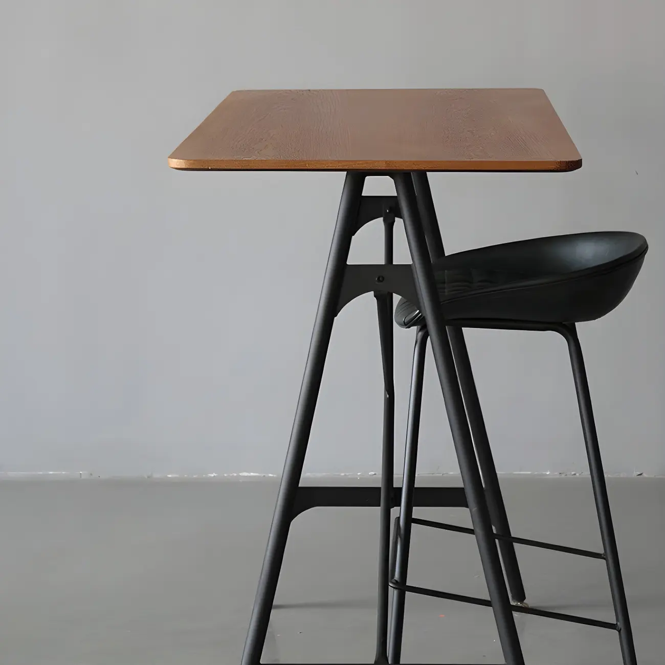 Industrial Lightweight Black Wood Wood-Tone Metal Bar Tables