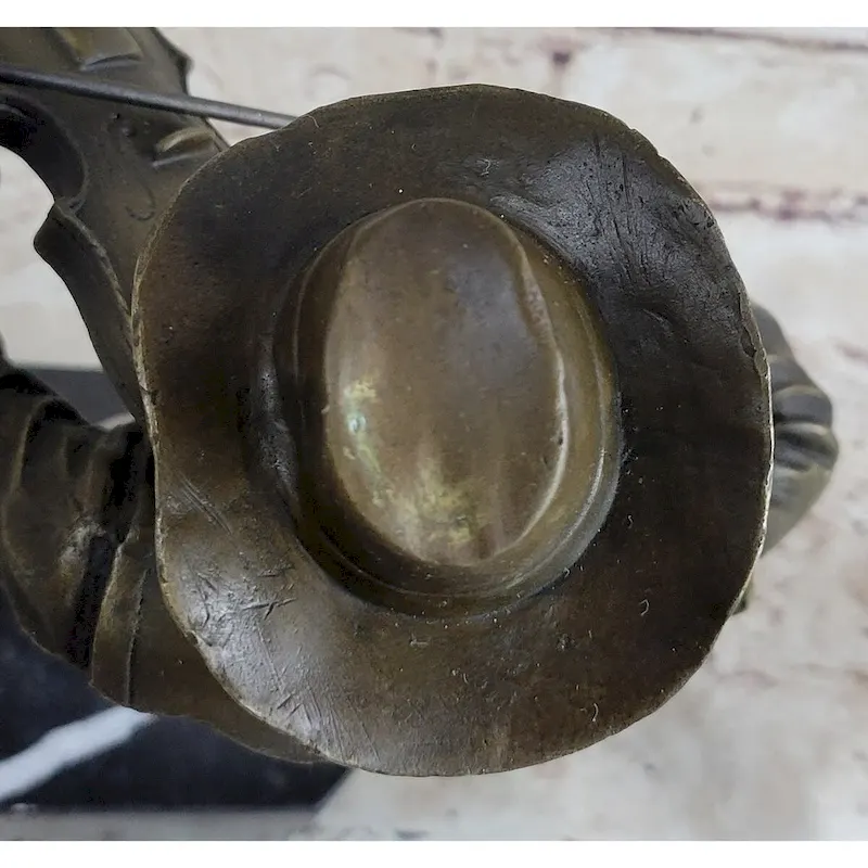 Cowboy Playing Violin Fiddle Music Bronze Sculpture Marble Statue Figurine