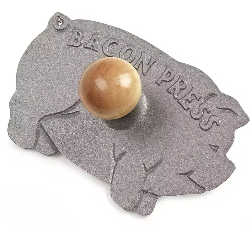 Norpro Cast Iron Pig Shaped Bacon and Grill Press with Wood Handle