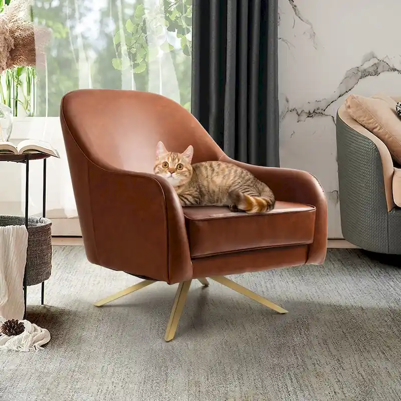 Swivel Club Chair PU Leather Leisure Armchair Upholstered Accent Chair