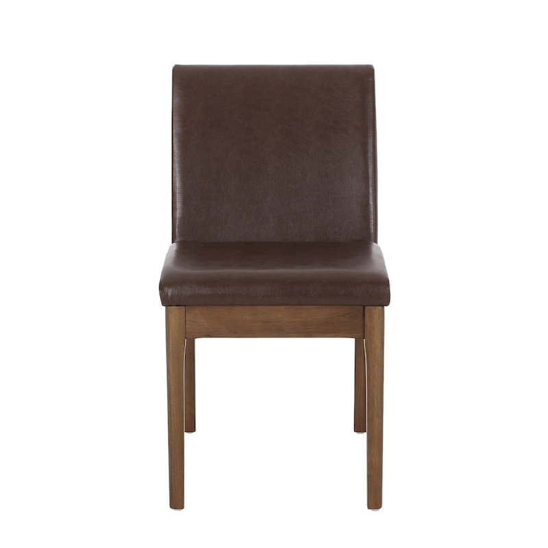 Armless Dining Chair, Natural Grain Rubberwood, Brown Faux Leather