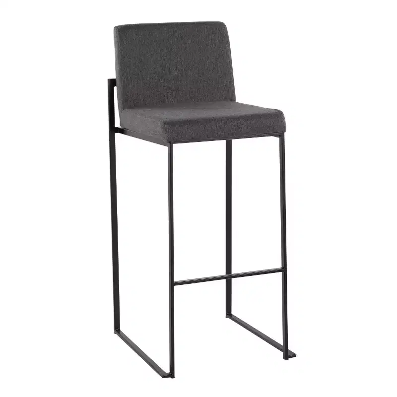 LumiSource Set of 3 Fuji High Back Barstools Black Steel/Charcoal Fabric