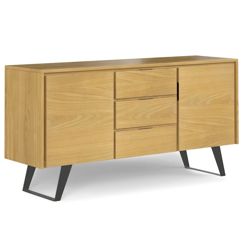 WYNDENHALL Mitchell Metal 60 inch Wide Rectangle Modern Industrial Sideboard Buffet in OAK WOOD - 60 x 17 x 30