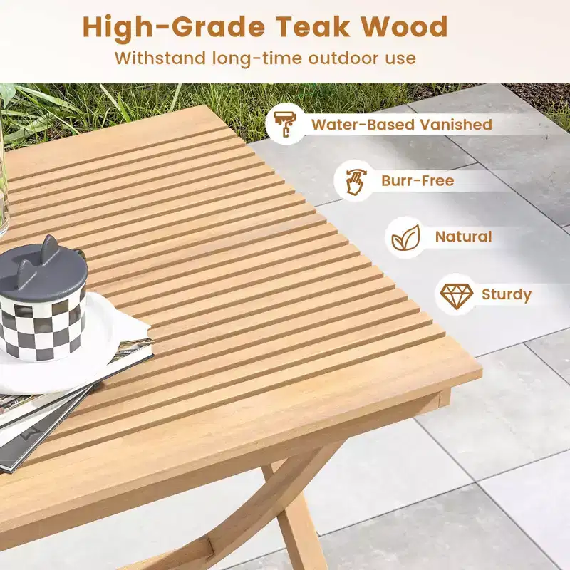 Costway 3 Pieces Patio Table Chair Set Wood Bistro Set with Natural Rattan Seat & Indonesia Teak Wood Frame