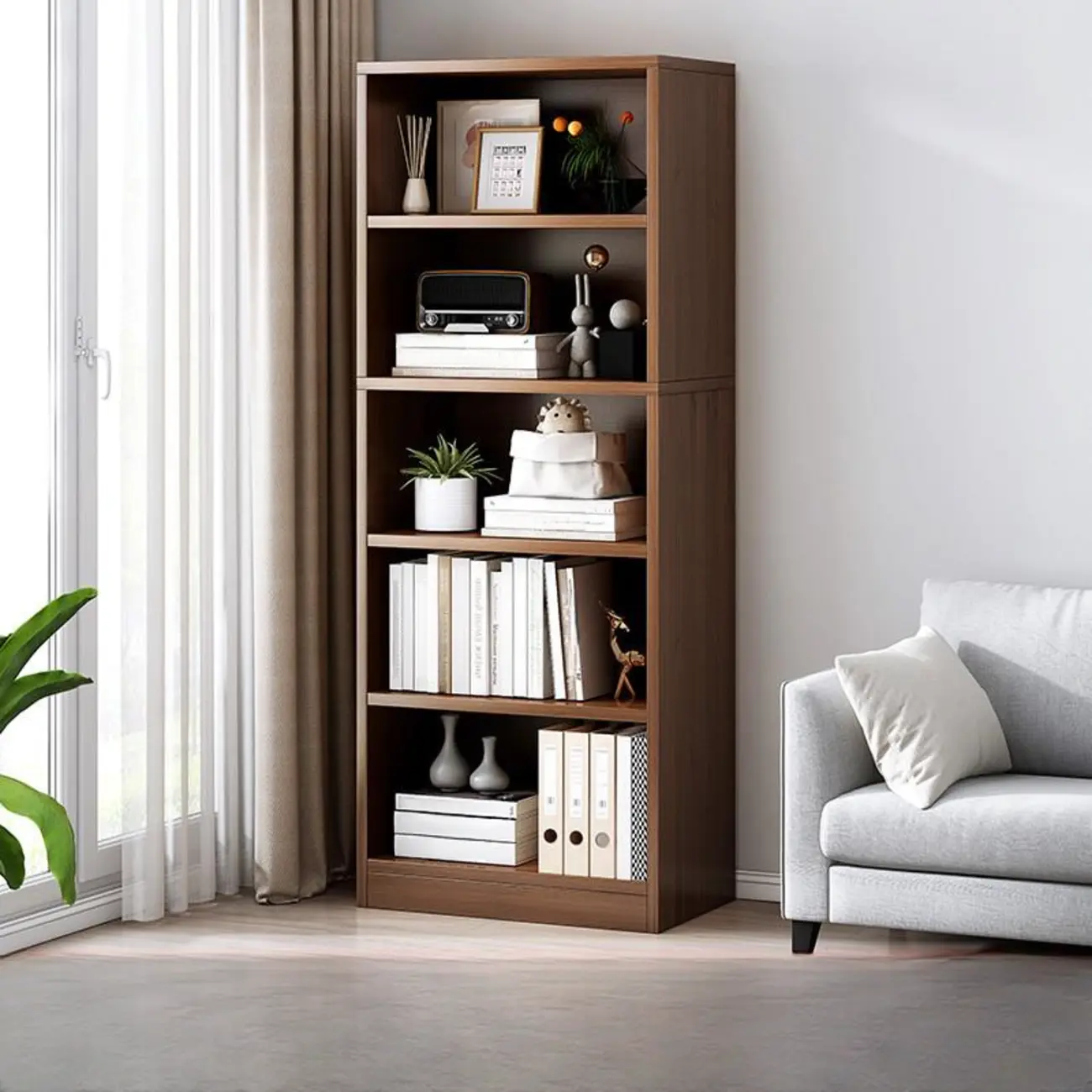 Modern Multi-Layer Brown Lumber Closed Back Bookcase