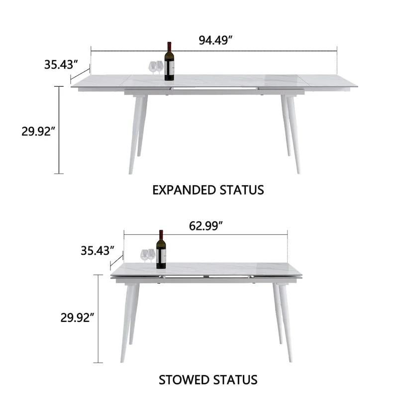 94.48 Rectangular Extendable Sintered Stone Dining Table