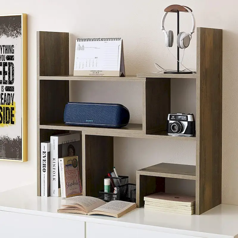 Compact Adjustable Desk Bookshelf - Rustic Brown