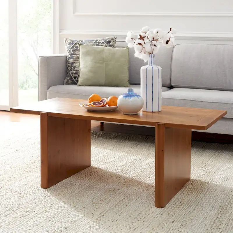 Brown Rectangle Coffee Table, Industrial Sawhorse Style, Seats 4–6