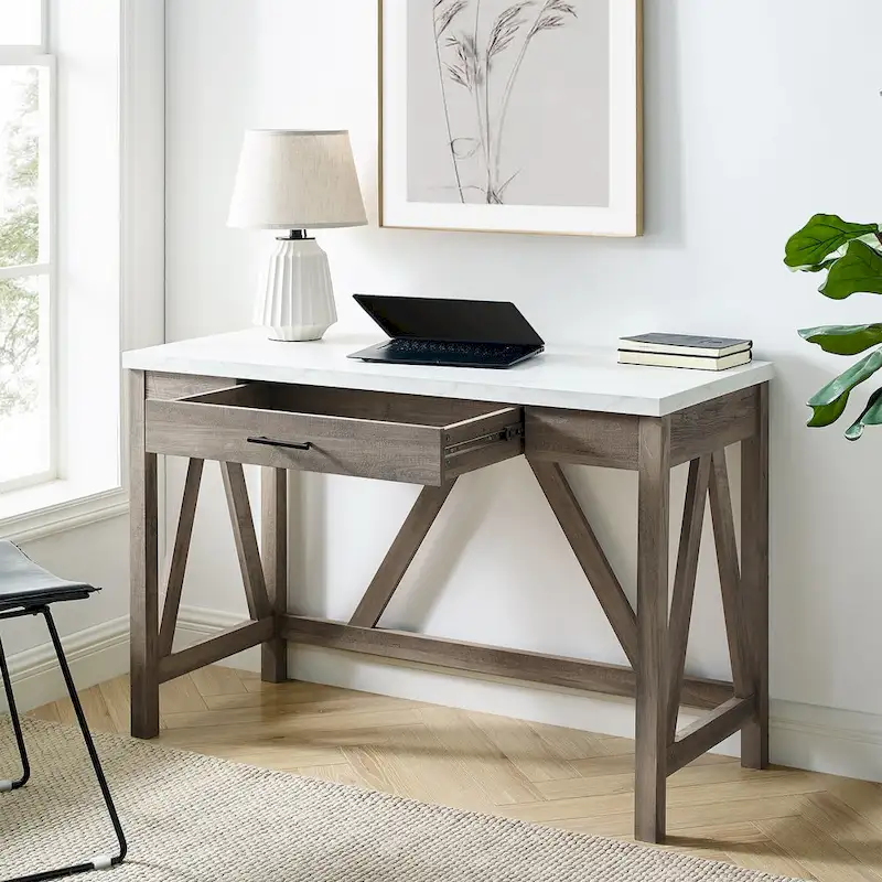 Paradise Hill A-Frame Writing Desk with Center Drawer – MDF & Laminate