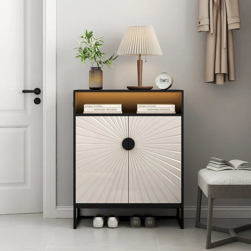 5-Tier Shoe Storage Cabinet, Wooden Shoe Cabinet with Doors Modern Shoe Organizer with Open Shelves