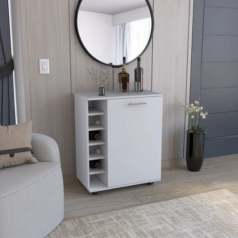 Bar Cart with Integrated Wine Storage, Spacious Cabinet and Smooth Rollers