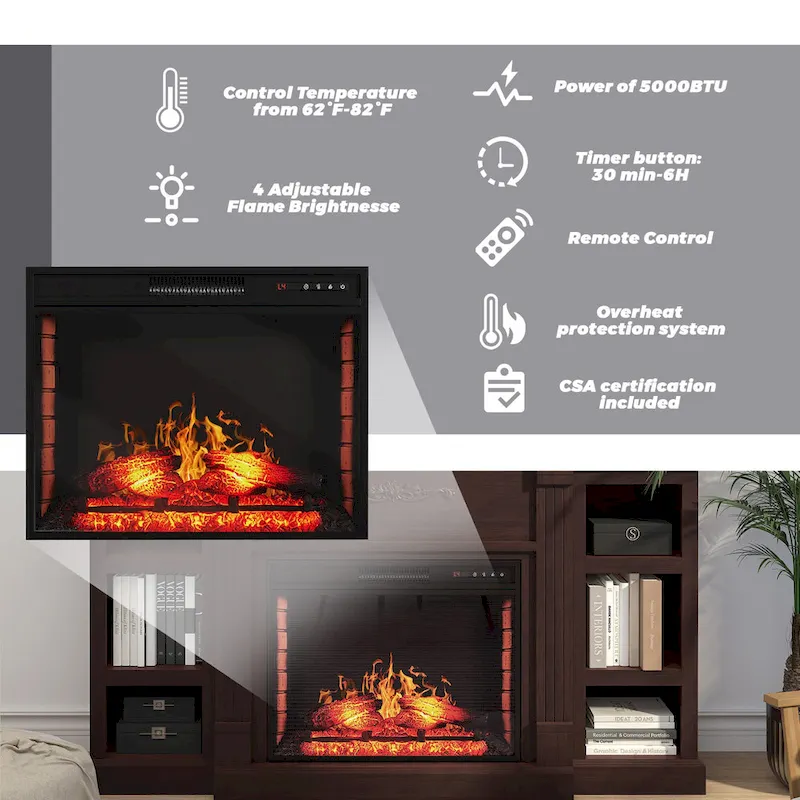 70 Wood Classical Fireplace TV Stand with 28 Electric Fireplace