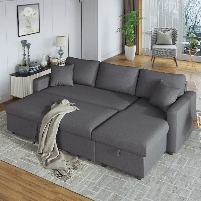 L-Shape Sleeper Sectional Sofa with Storage and 2 Cushions