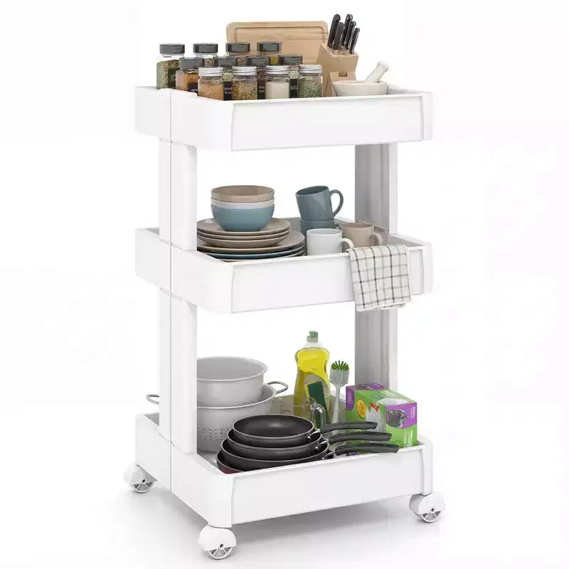 Costway 3/4/4-Tier Rolling Utility Cart with Detachable Trays and Smooth Wheels for Kitchen