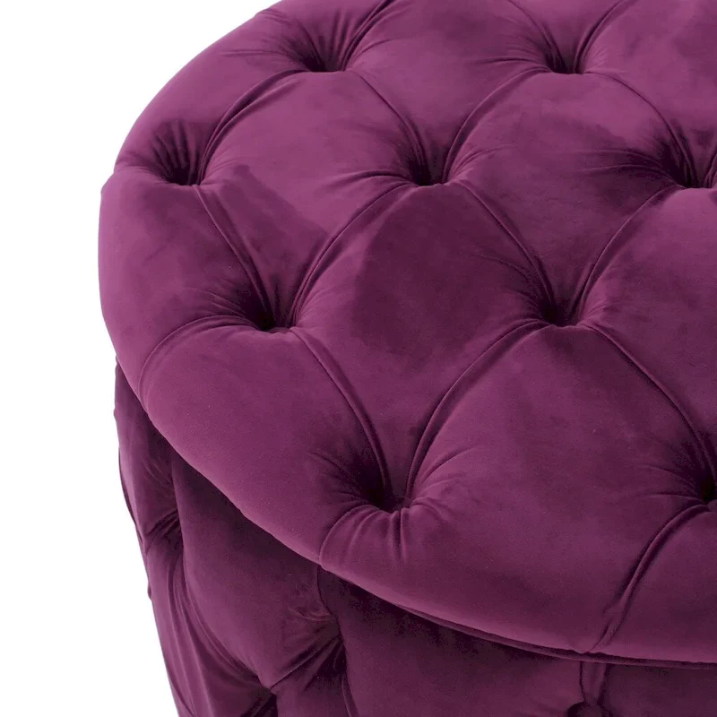 Modern Glam Tufted Velvet Round Ottoman