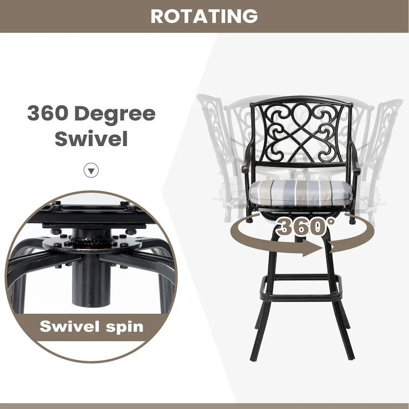 Pellebant Patio Aluminum Swivel Bar Stool with Sunbrella Cushion