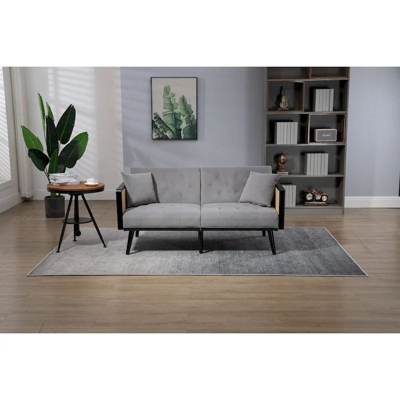 Velvet Upholstered Tufted Sleeper Loveseats Armsofa with Metal Feet