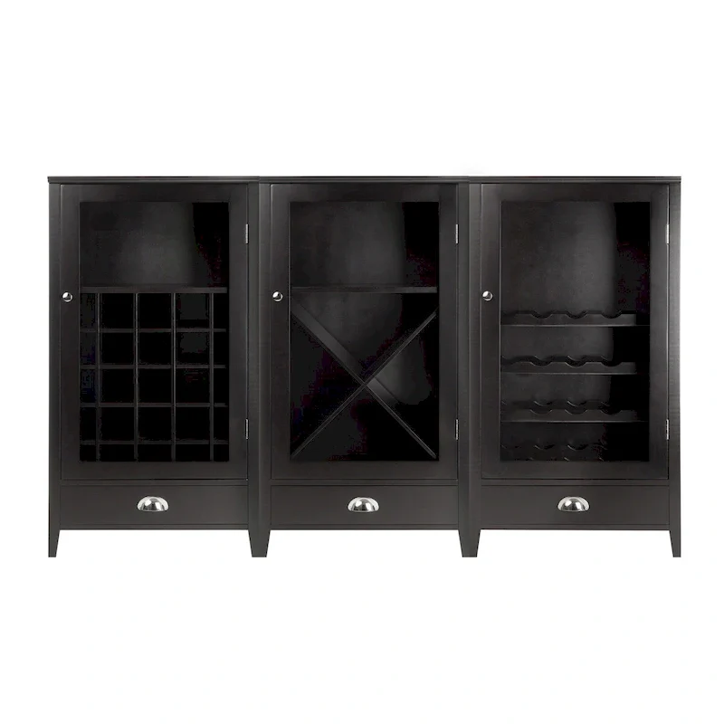 3-Piece Modular Wine Cabinet Set, Espresso - 22.64 x 15.75 x 40 inches