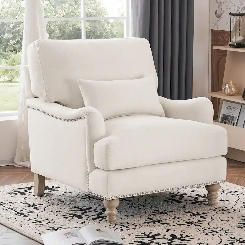 Modern Accent Chair Upholstered Solid Wood Frame with Lumbar Pillow Living Room Armchair