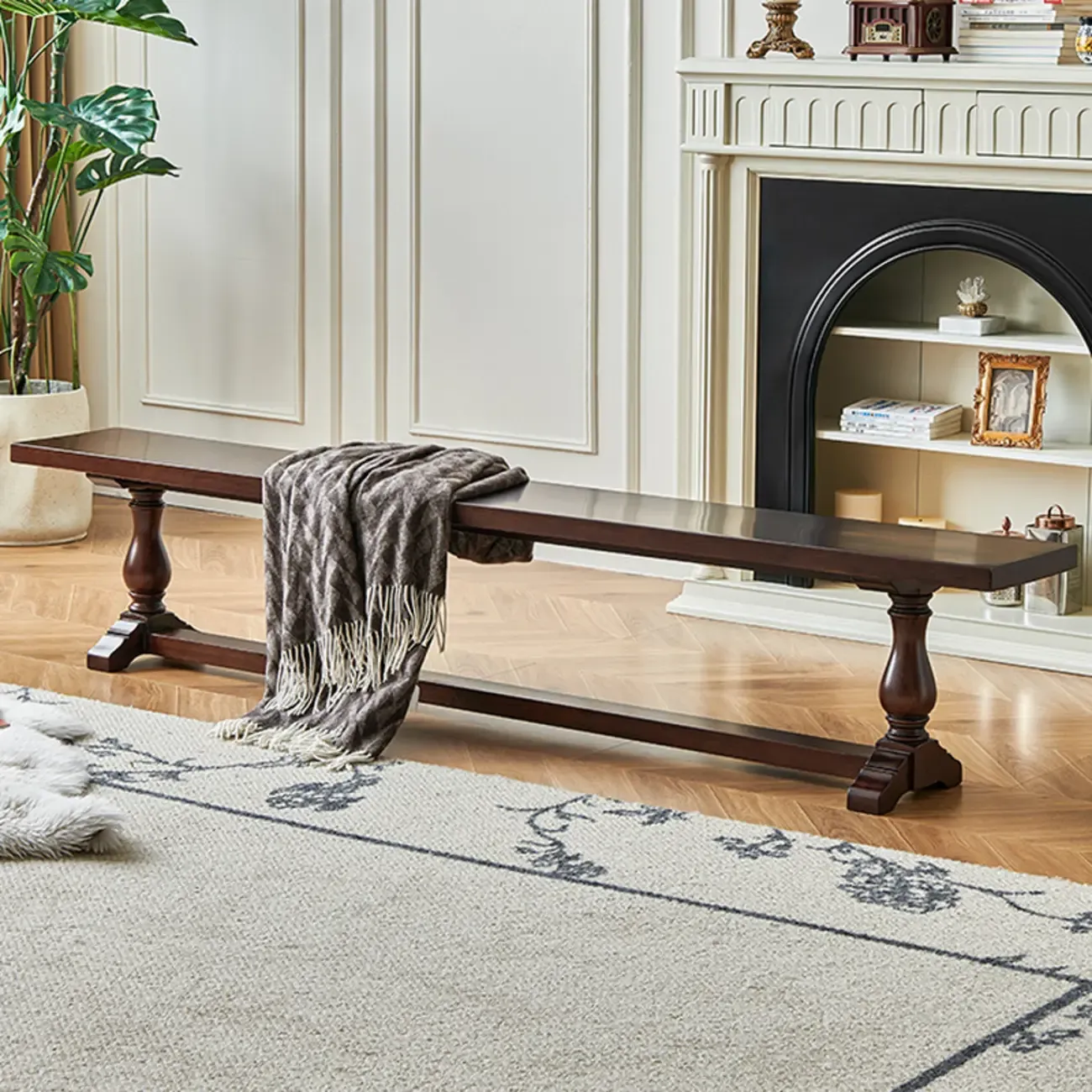 Modern Solid Wood Brown Living Room Bench