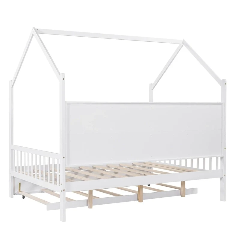 Full Solid Wood House Day Bed with Trundle