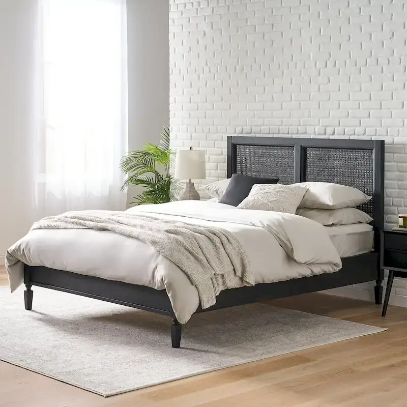 Lorent Acacia Wood and Rattan Queen Bed by Christopher Knight Home