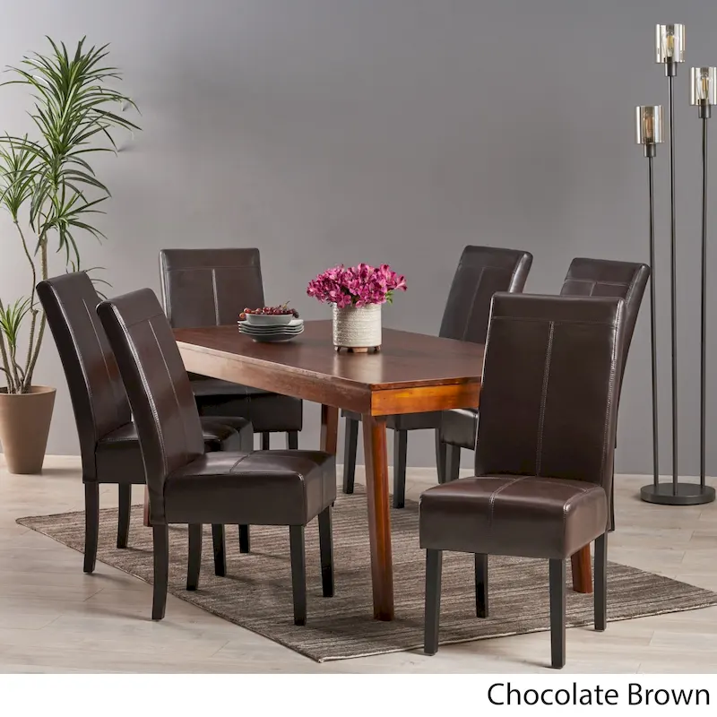 Faux Leather T-Stitch Armless Dining Chair, Set of 6