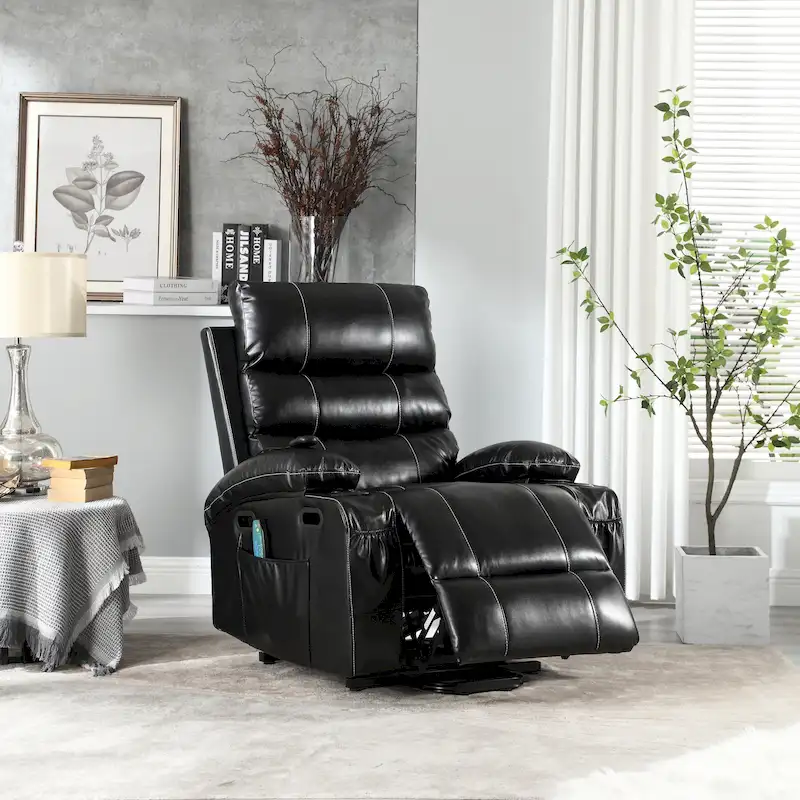 Black Power Lift Recliner Chair with Massage & Heat, Single Seat