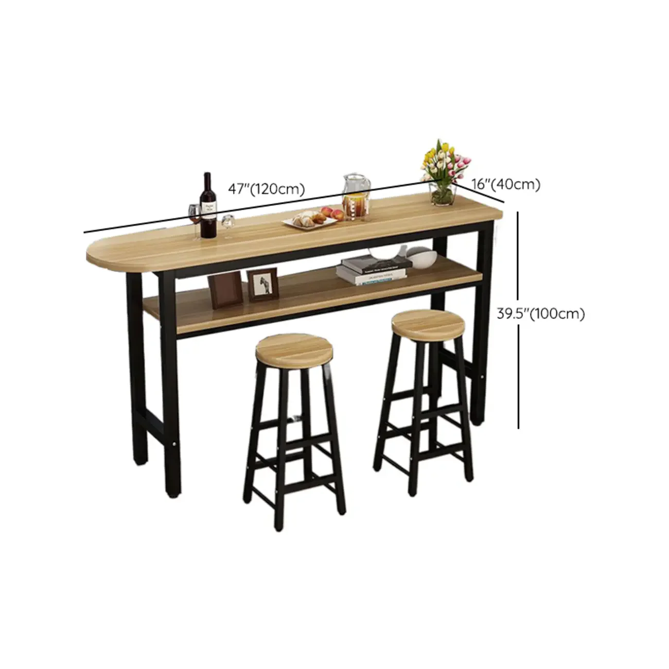 Irregular Natural Wooden Metal Fixed Top Bar Tables