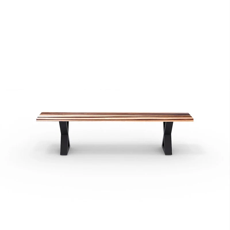 Solid Wood Bench with Metal X Legs