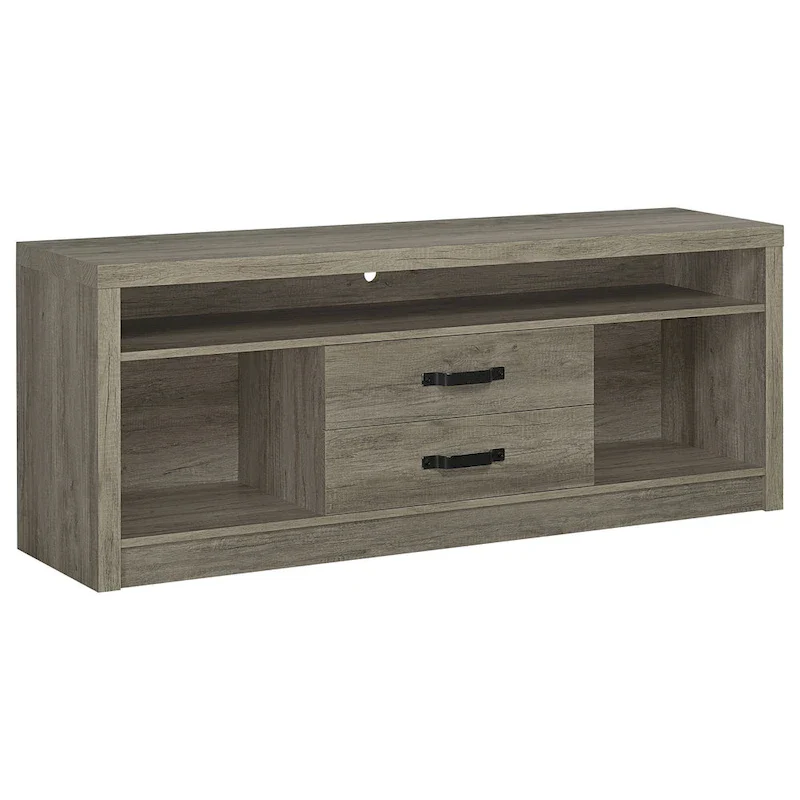 TV Entertainment Console with 2 Media Tower, 8 Compartments, Driftwood Gray