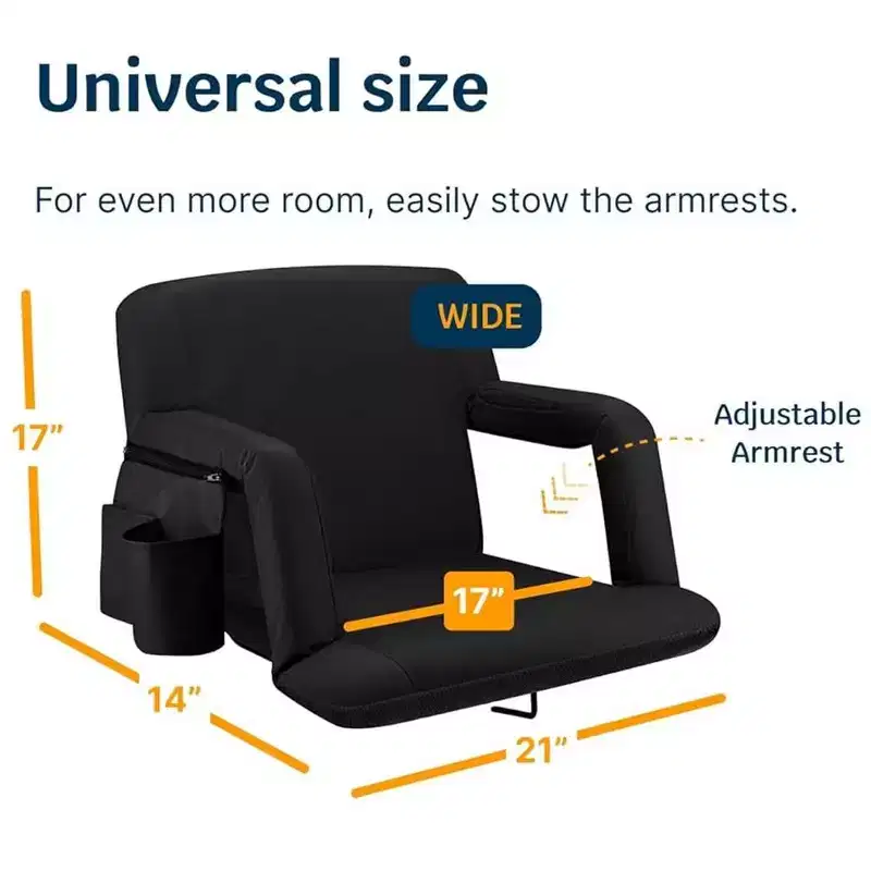 Alpcour Portable Reclining 21-inch Wide Stadium Seat with Armrests Black