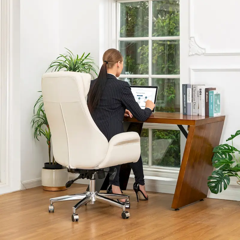 48-inch Mid-Century Adjustable Swivel Faux Leather Office Chair