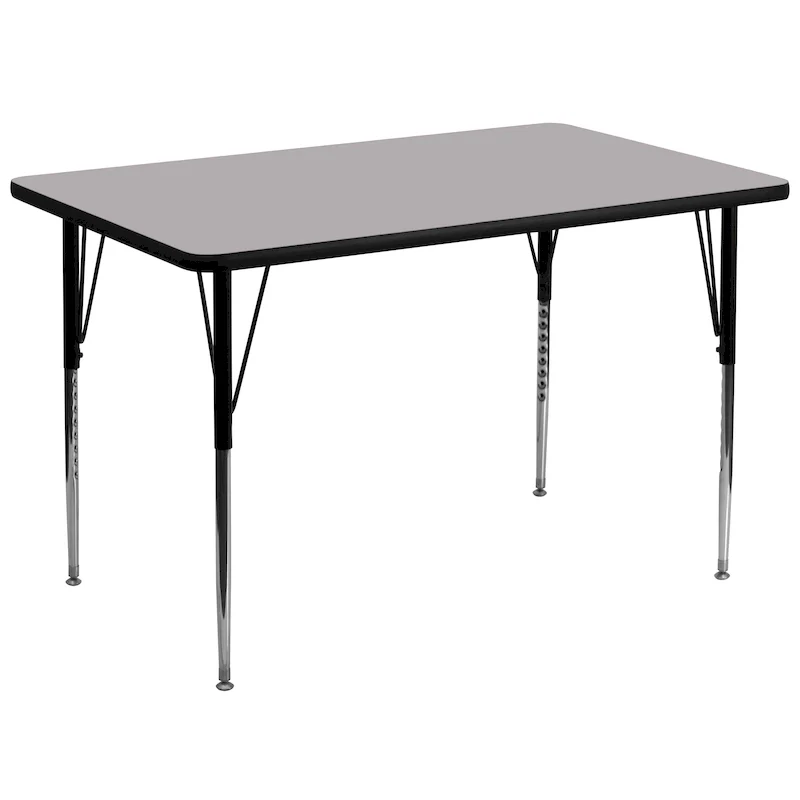 Rectangular Activity Table, Adjustable Height – Gray / Oak / Red / Yellow, Seats 8 Adults or 10 Children
