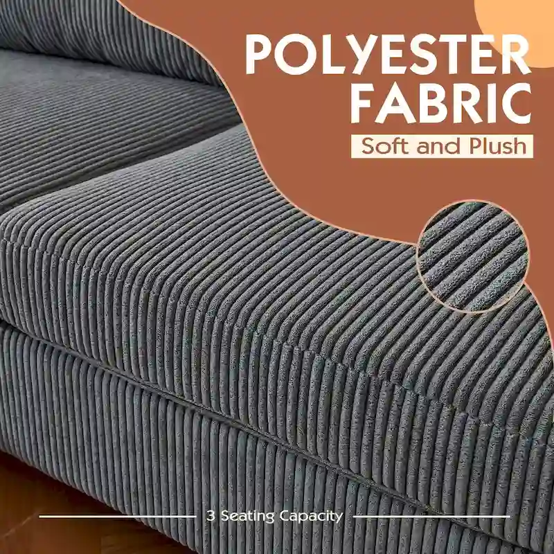 HOOOWOOO Living Room L-Shaped Polyester Fabric Reversible Chaise Sofa