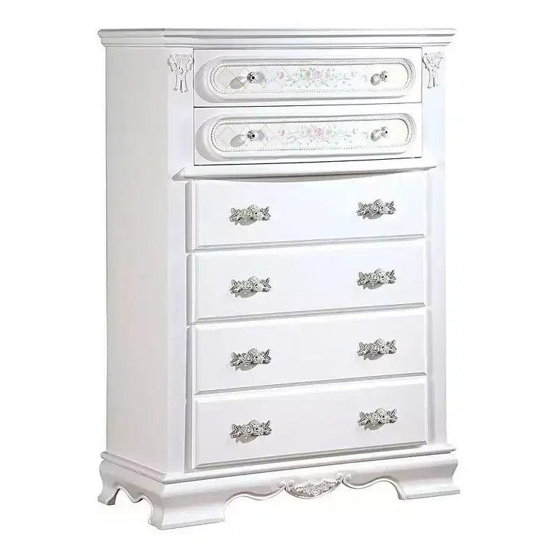 36" Flora Decorative Storage Drawer White Finish - Acme Furniture: 5-Drawer Chest, Wood Composite, No Assembly Required