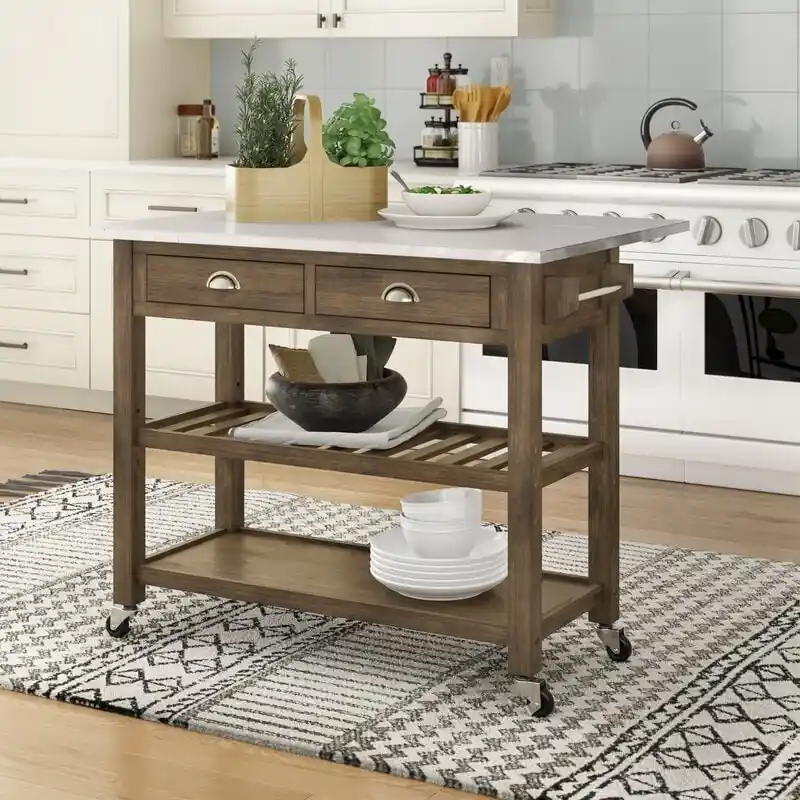 Wood and Stainless Steel Drop Leaf Kitchen Cart